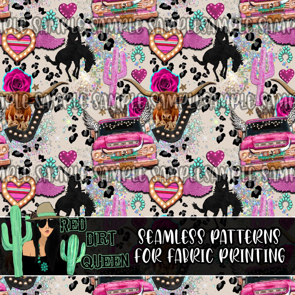 Seamless Pattern Glitter Cowgirl Collage | Etsy