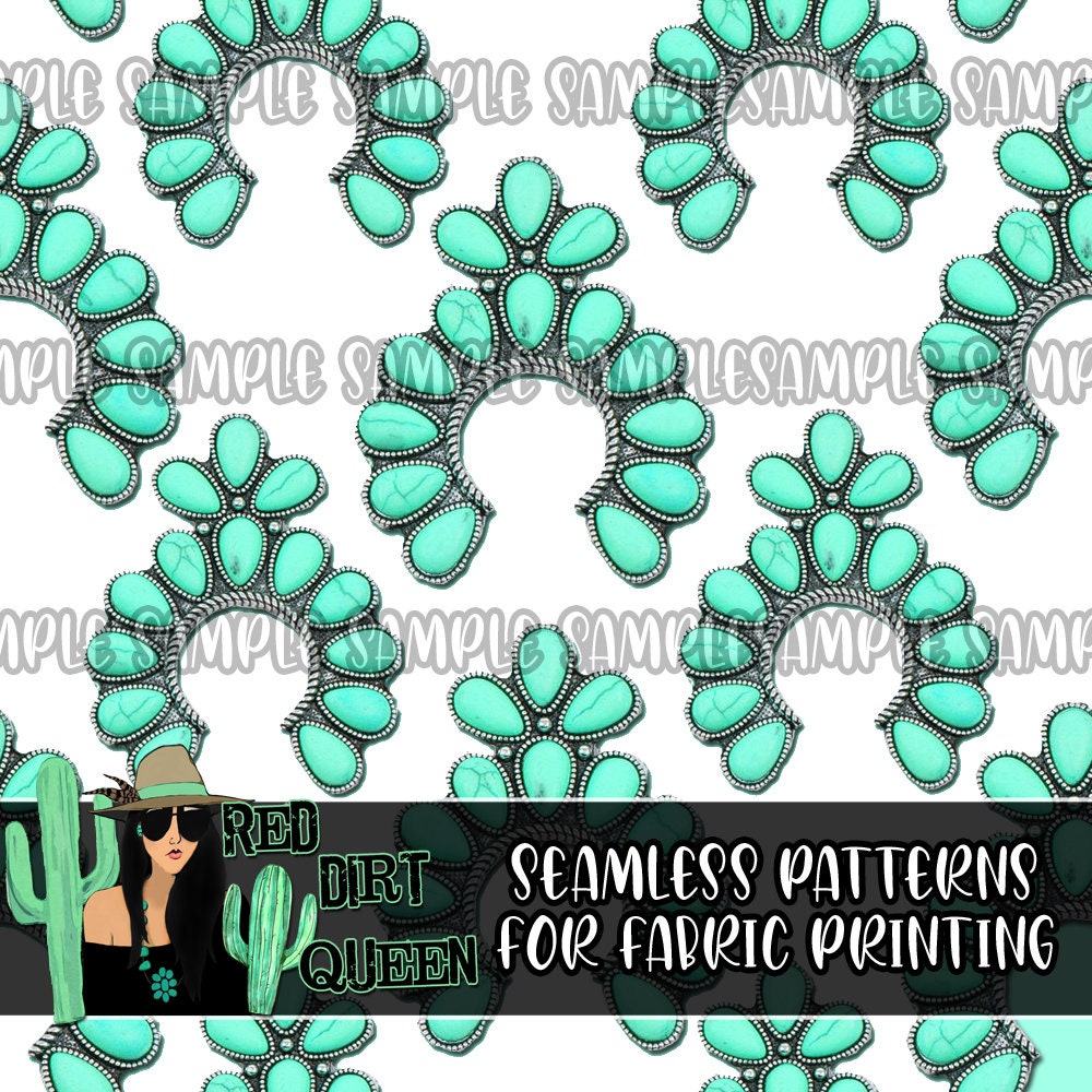 Seamless Pattern Turquoise Squash Blossoms Etsy