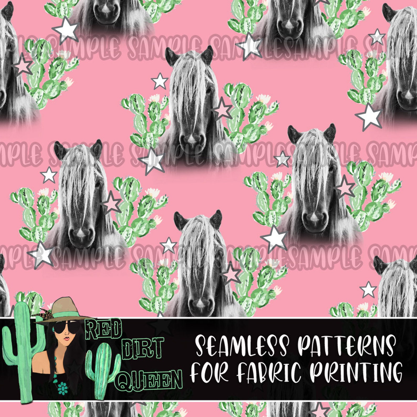 Seamless Pattern Cactus Horses Etsy
