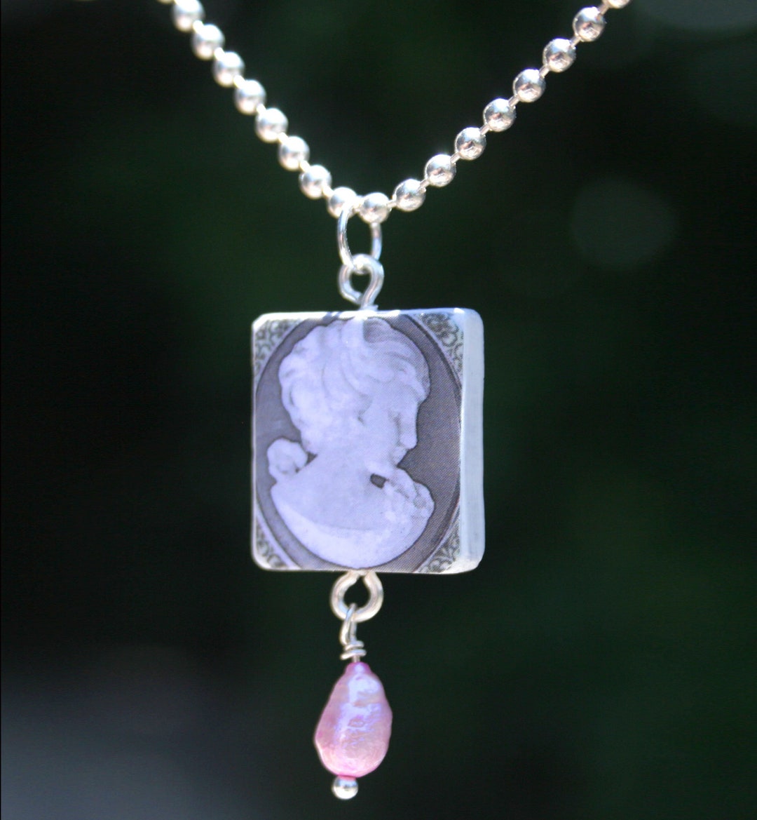 C is for Cameo Scrabble Tile C Pendant With Delicate Cameo Freshwater