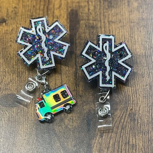EMT/ Paramedic badge reel, Customizable EMT/ Paramedic badge reel, Star of Life Glitter badge reel, Star of Life badge