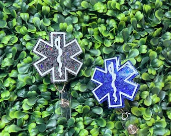 EMT/ Paramedic badge reel, Customizable EMT/ Paramedic badge reel, Star of Life Glitter badge reel, Star of Life badge