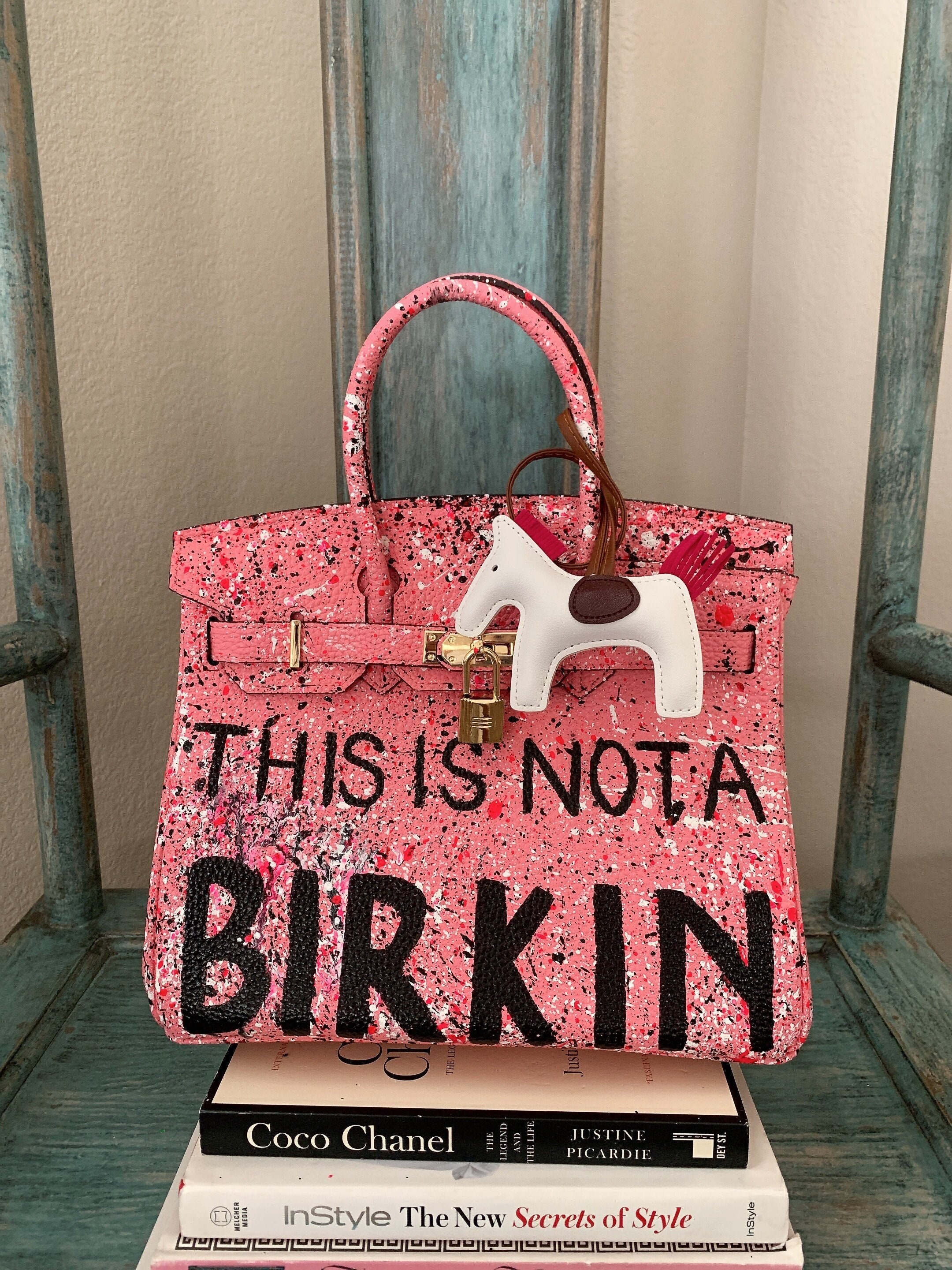 This is NOT a Bir Pink Leather Large Bag Inspired by Birkin Style