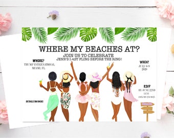 Bachelorette Invitations, Save the Date, Bachelorette, Beach Party,  Black Girl Magic, Beach Theme, Afro Girl Art, Africa American illustrat