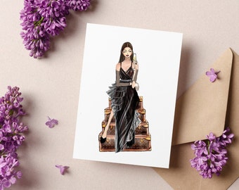 Fashion illustration Card with blank inside - The LV Suitcase