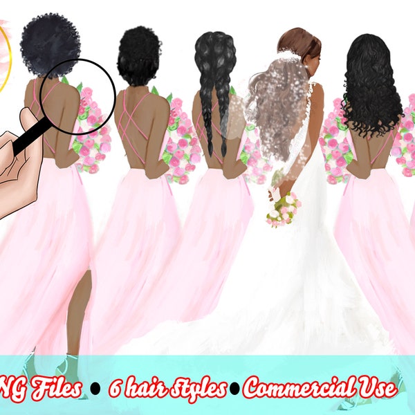 Black Wedding Clipart, Bridal Clipart, Wedding Clip art, Bridal Party, Wedding Graphics, bridal shower, fashion clipart, Black girl art