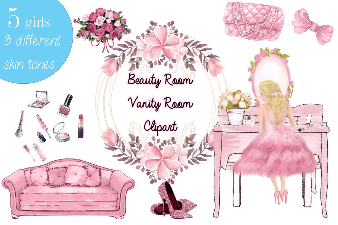 Pink Makeup Clip Art Vanity Clipart Fashion Clipart Fashion Etsy