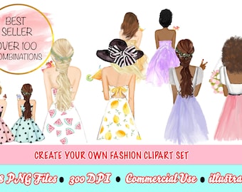 Best friends clipart - Build Your Own Designs, BFF clipart, best friend clipart, BFF PNG, fashion illustration, besties illustration, png