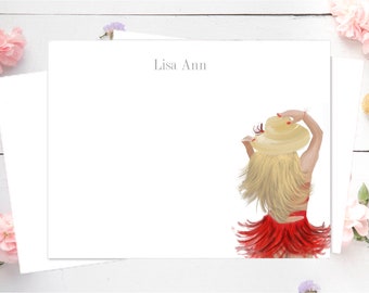 Summer Note Cards, Custom Stationery Set, Summer Fashion illustration, summer Note Card, Summer Stationery