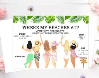 Bachelorette Invitations DIGITAL DOWNLOAD , Save the Date, Bachelorette, Beach Party, Your Text, Beach Theme, Girls Night Out, Beach Party