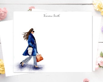 Personalized Stationery Set: Working Girl Striped Pants,  Girl Boss, Personalized Stationery, Personalized Stationery Girl