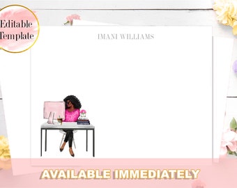 Black Girl Stationery Set - Digital Download - Black Girl Note Cards - Black girl Art - Personalized Stationery - Girl Boss