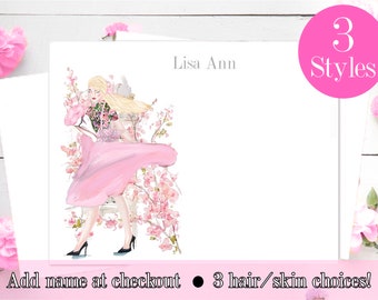 Personalized Stationery Set:  Chanel Girl, Spring Girl, Flower Girl, Personalized Notecards