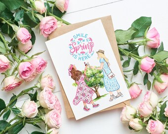 Spring Greeting Card, Fashion illustration card, Spring 2024, Watercolor Florals