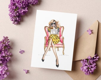 Fashion illustration Card with blank inside - Leopard Girl