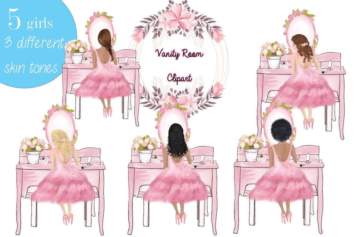Pink Makeup Clip Art Vanity Clipart Fashion Clipart Fashion Etsy