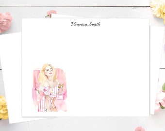 Personalized Stationery Set: Pretty in Pink Girl, style 3