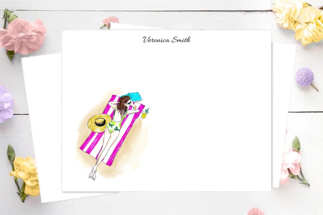 Beach Girl Stationery Set - Summer Note Card Set - Beach Note Cards ...