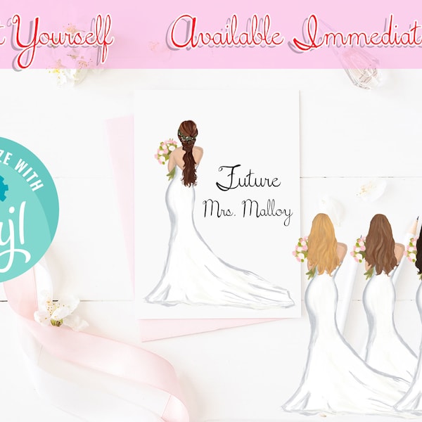 Bridal Shower Card for Bride, Digital Download, Future Mrs Wedding Card, Bride to Be Card, Engagement Card, Bridal Shower Card, Editable