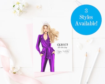Fashion Illustration Birthday Card, Birthday Queen Card, Fashion Greeting Card, Birthday Queen, Fashion illustration Card, Girl Boss Card