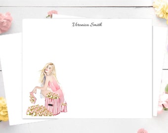 Personalized Stationery Set: Pretty in Pink Girl, Style 2