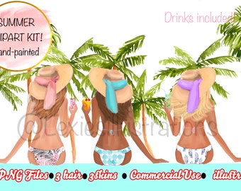 Summer clipart, Summer Fashion Clipart, Fashion Clipart, Summer Girls, Pool Party, Beach Clipart, Girls Clipart, Summer illustrations