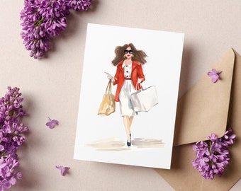 Fashion illustration Card with blank inside - Red Coat
