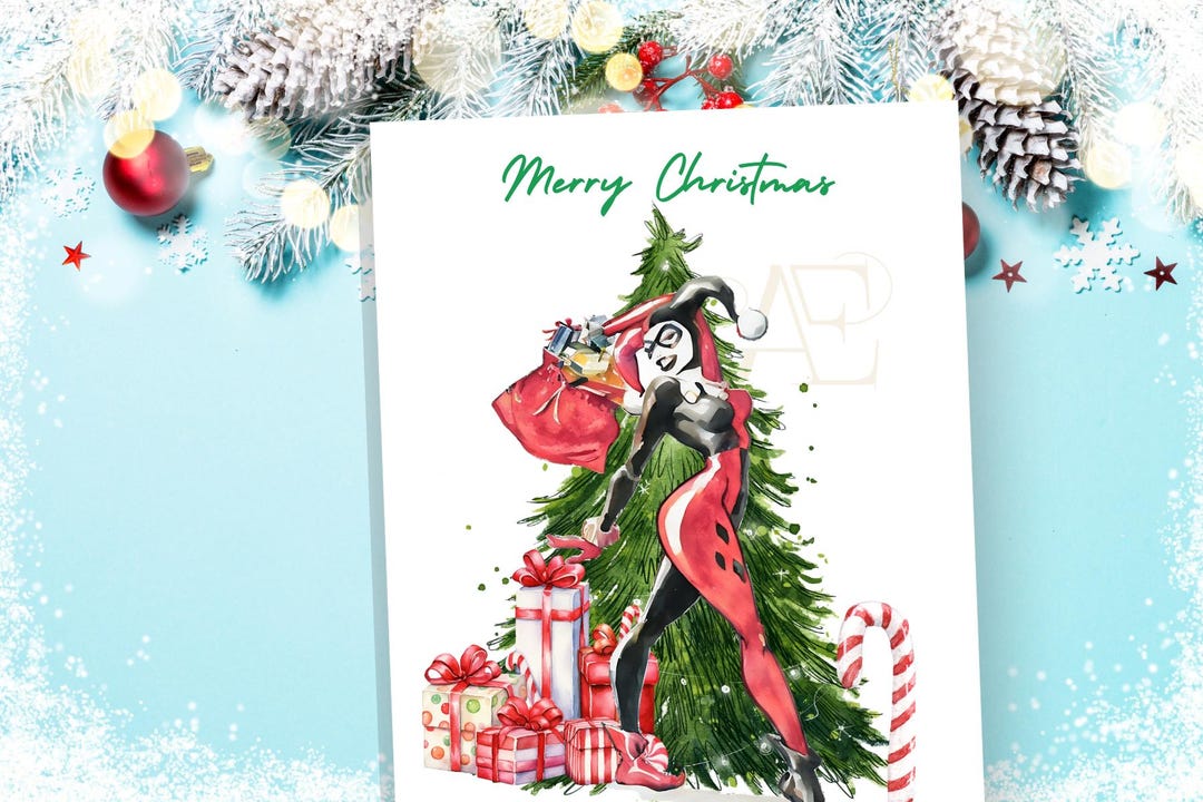 Harley Quinn Christmas Card DC Christmas Card Harley Quinn Watercolor ...