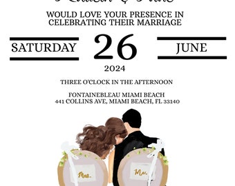 Wedding Invitation Digital Download, Editable Template on Corjl, Fashion illustration Wedding Invitations