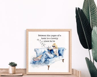 Book Lover Gift - Watercolor Wall Art Print - Fashion illustration