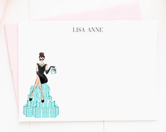 Personalized Audrey Hepburn Stationery, Breakfast at Tiffanys, Fashion Stationery, Fashion Note Cards, Personalized, Audrey Hepburn Cards
