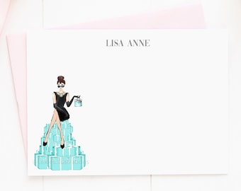 Personalized Audrey Hepburn Stationery, Breakfast at Tiffanys, Fashion Stationery, Fashion Note Cards, Personalized, Audrey Hepburn Cards