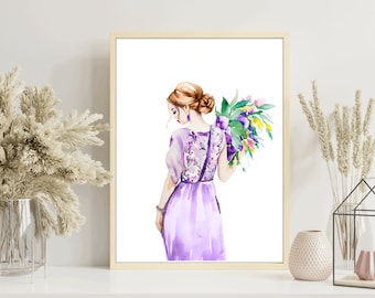 Fashion Illustration Flower Art Print - Lavender - Feminine
