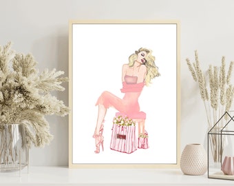 Fashion Illustration Watercolor Art Print - Pretty in Pink