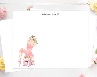 Personalized Stationery Set: Pretty in Pink Girl, Blonde
