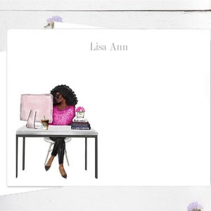 Black Girl Stationery Set - - Black Girl Note Cards - Black girl Art - Personalized Stationery - Girl Boss - Office Supplies - Custom Girl