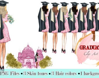 Graduation Clipart, Graduation Clipart, Graduation clip art, Fashion clipart, Watercolor girls, Graduation Hat, Graduation College, Senior