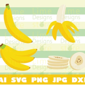 Banane, Banane Pelée, Coupe de banane, Tranche de banane, Bananes - Fichiers de conception SVG pour Cricut Silhouette Cut Fichiers coupés