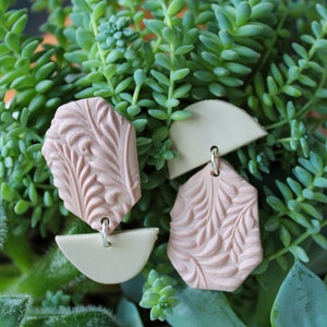 the mestiza earring | available in olive and burgundy with neutral accent color, handmade clay earrings, small pendant style earring