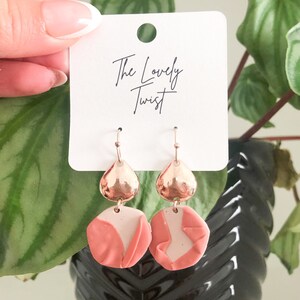 petite drop earrings | coral and neutral draped clay earrings | handmade earrings with nickel free posts