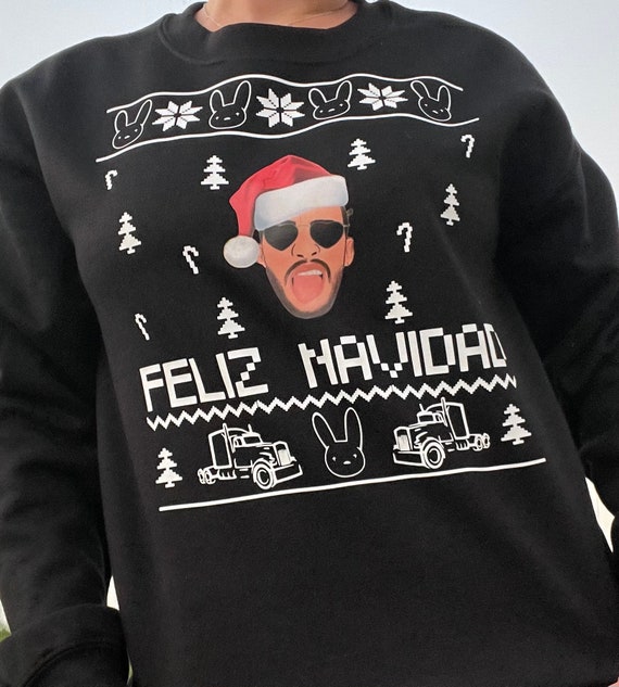 Bad Bunny Santa Ugly Sweater Holiday Sweater Latina Sweater - Etsy UK