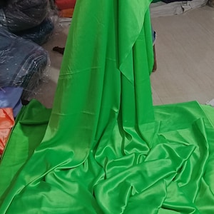 Parrot Green Color Silk Satin Fabric- Best Quality Poly Satin fabric for Bridal Wedding Dress - Charmeuse Gown Fabric By The Yard