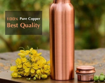 Wasserflasche aus reinem 100% Kupfer - Auslaufsichere Kupferflasche - Ayurveda Vorteile Kupferflasche - Kupferwasserflasche - Geburtstagsgeschenk für Ihn