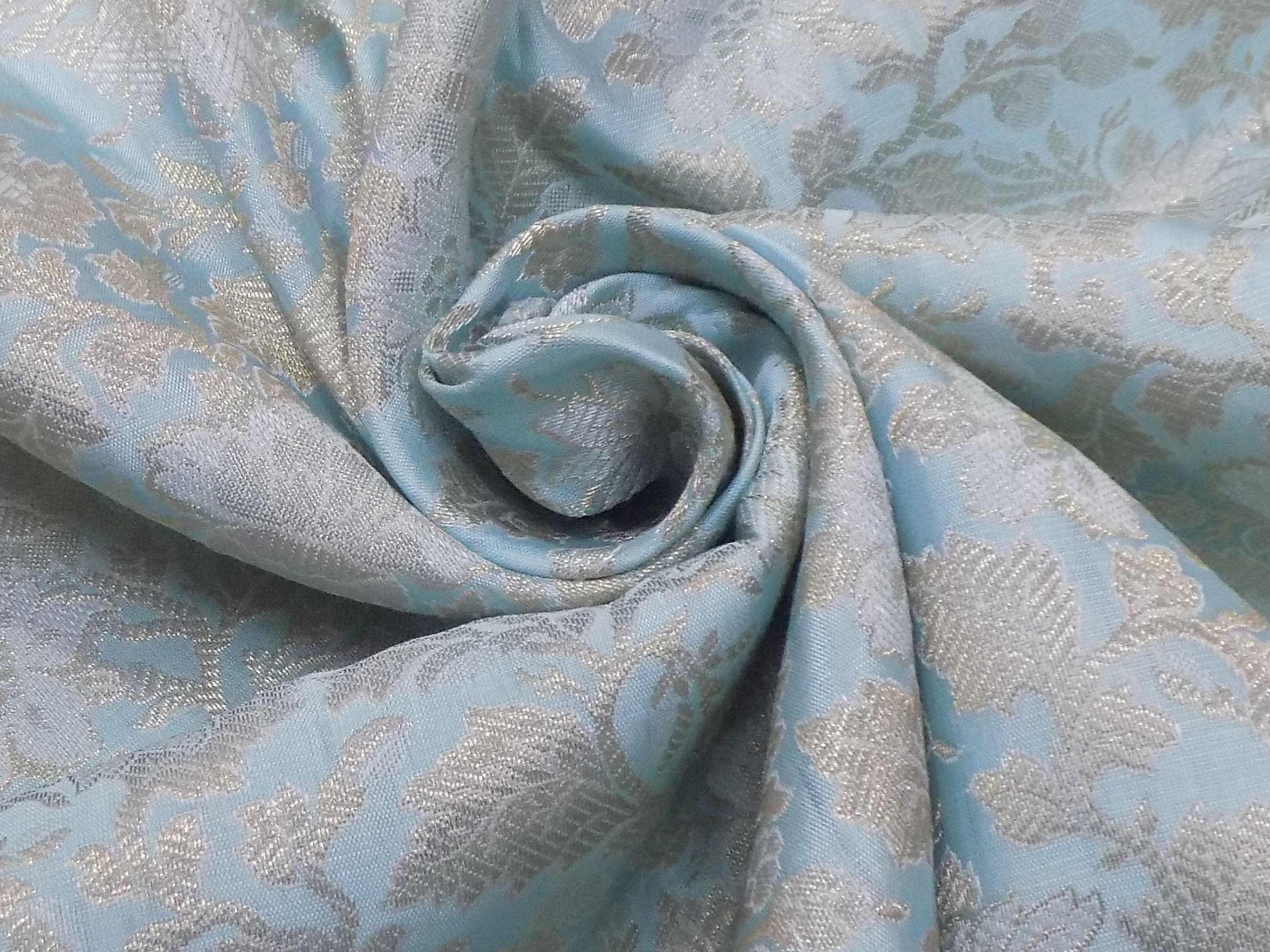 Amazing Brocade Fabric With Floral for Wedding Sky Blue Color