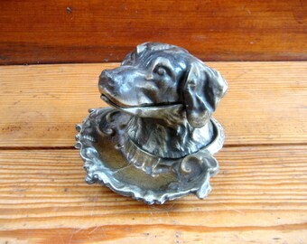Antique metal Casket (ashtray) from the USSR. Ashtray &quot;Dog&#39;s Head&quot;. Casket - &quot;Dog&#39;s Head&quot;. Antique jewelry Casket .