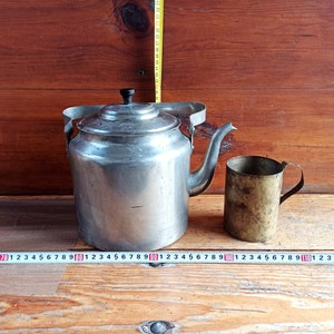 Antique army bronze teapot and cup from - 1954. Historical artifact. Antique gift. Army equipment.