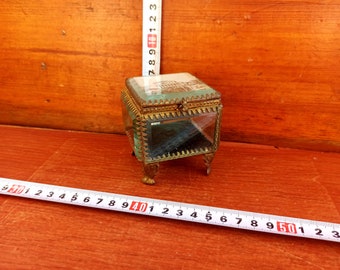 Vintage jewelry casket. casket for various small items - 19th century. casket for the ladies' table. Antique caskets. Glass casket.