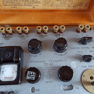 Vintage electrical appliance - DC potentiometer PP-63. Historical artifact. Electrical measuring instrument. Army device.