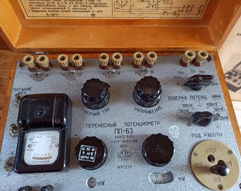 Vintage electrical appliance - DC potentiometer PP-63. Historical artifact. Electrical measuring instrument. Army device.