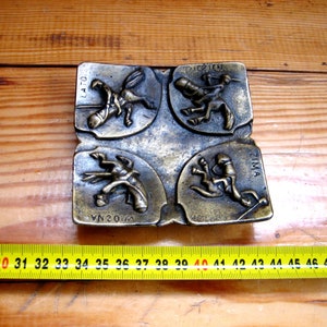 Antique erotic bronze ashtray 4 periods in a man's life. Erotic and humorous ashtray. Historical artifact. Ashtray for men.Antique gift. image 2